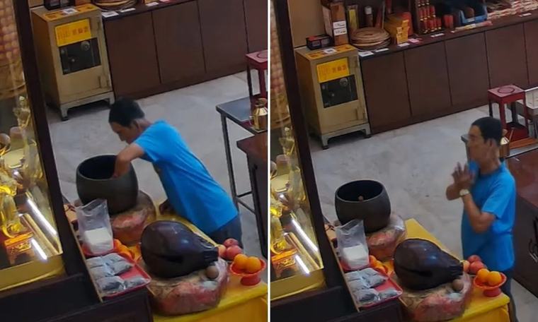 Man, 77, allegedly steals $200 from Eunos temple’s wishing bowl, bows to statue before leaving