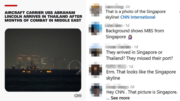 “That’s Singapore!”: Netizens Question CNN’s Pic For Story On US Aircraft Carrier’s Arrival In Thailand